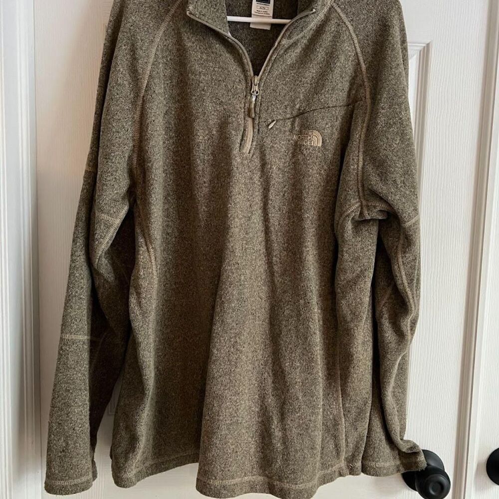 North Face Men's Khaki and Green Sweatshirt XL